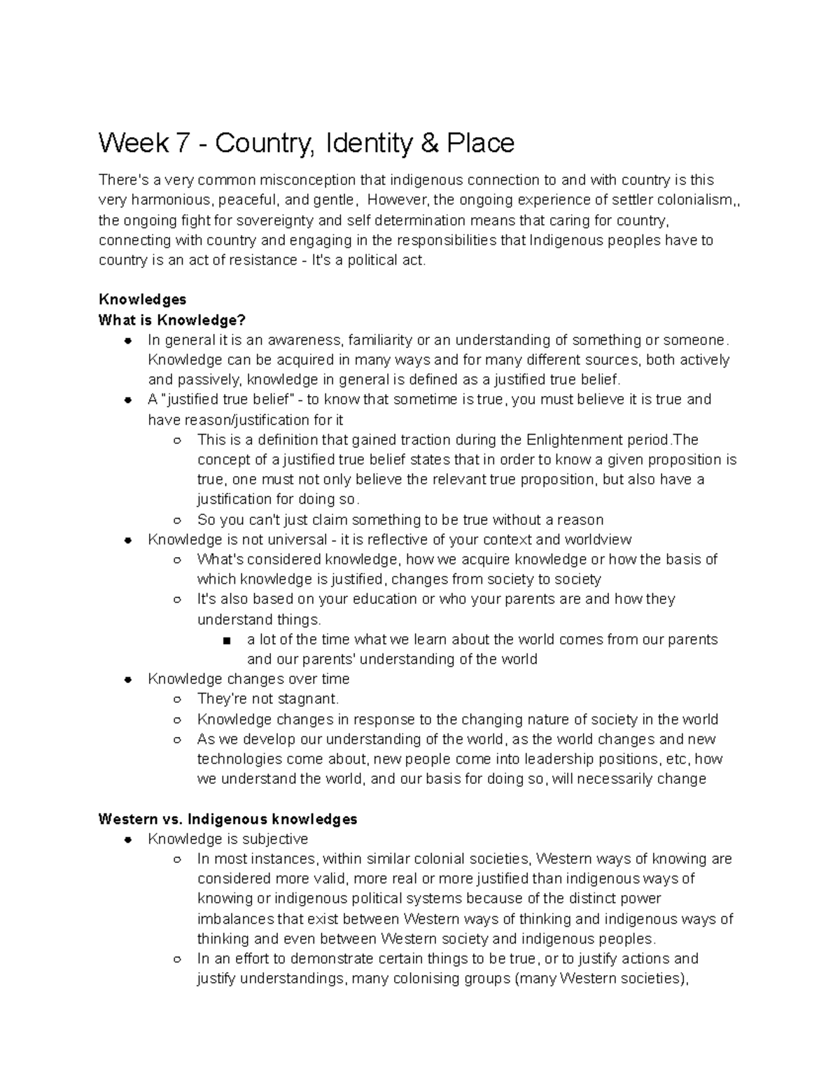 ABST week 7 -1 - lecture notes - Week 7 - Country, Identity & Place ...