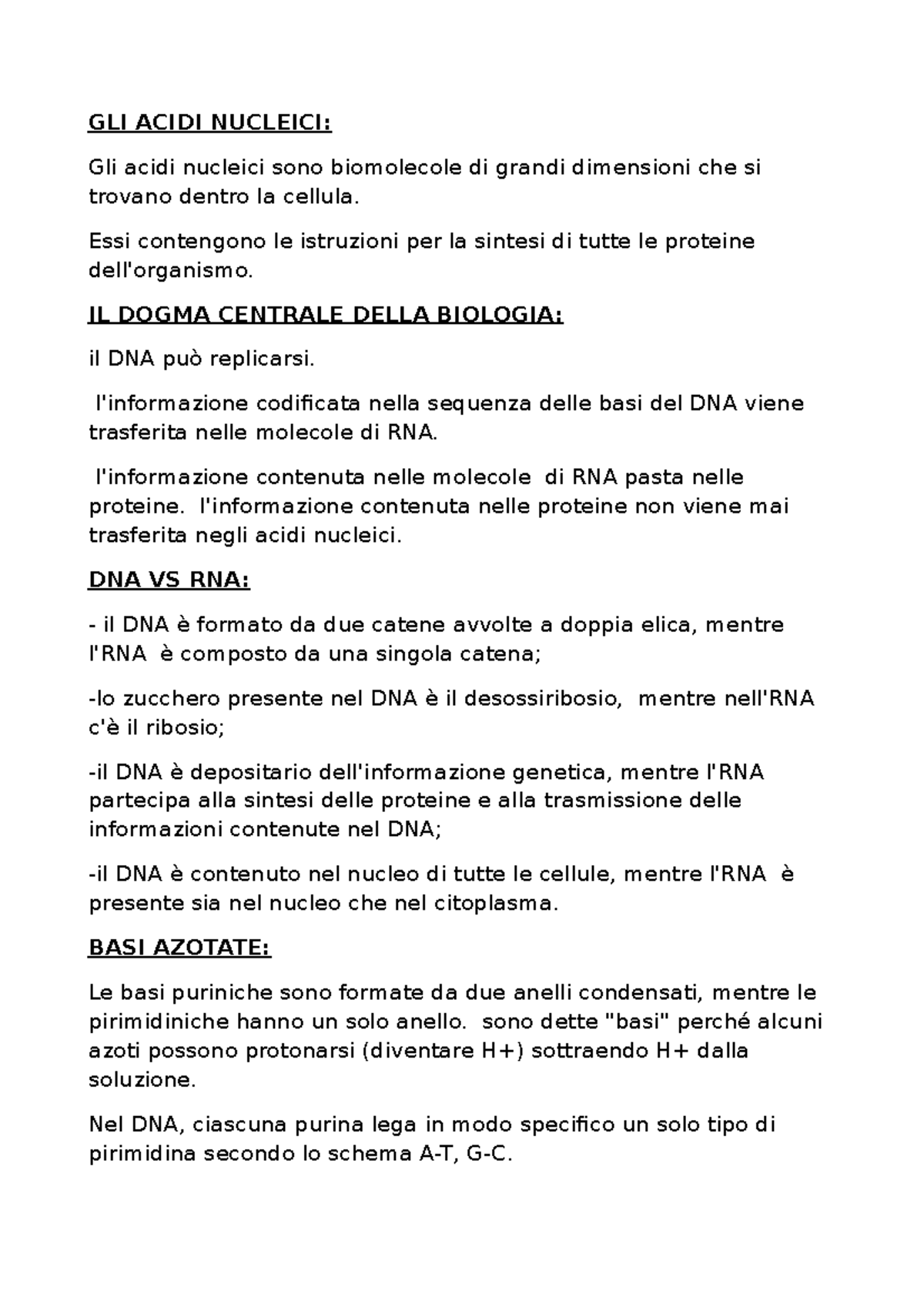 GLI Acidi Nucleici presi a lezione