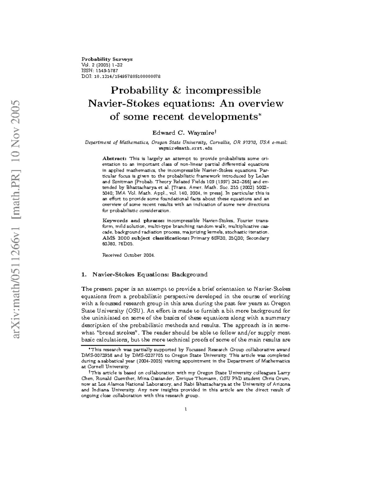 0511266 - Cours - arXiv:math/0511266v1 [math] 10 Nov 2005 Probability ...