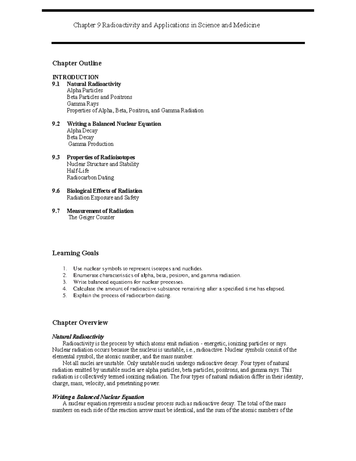 Chapter 9 Summary - Good - Chapter 9 Radioactivity and Applications in ...