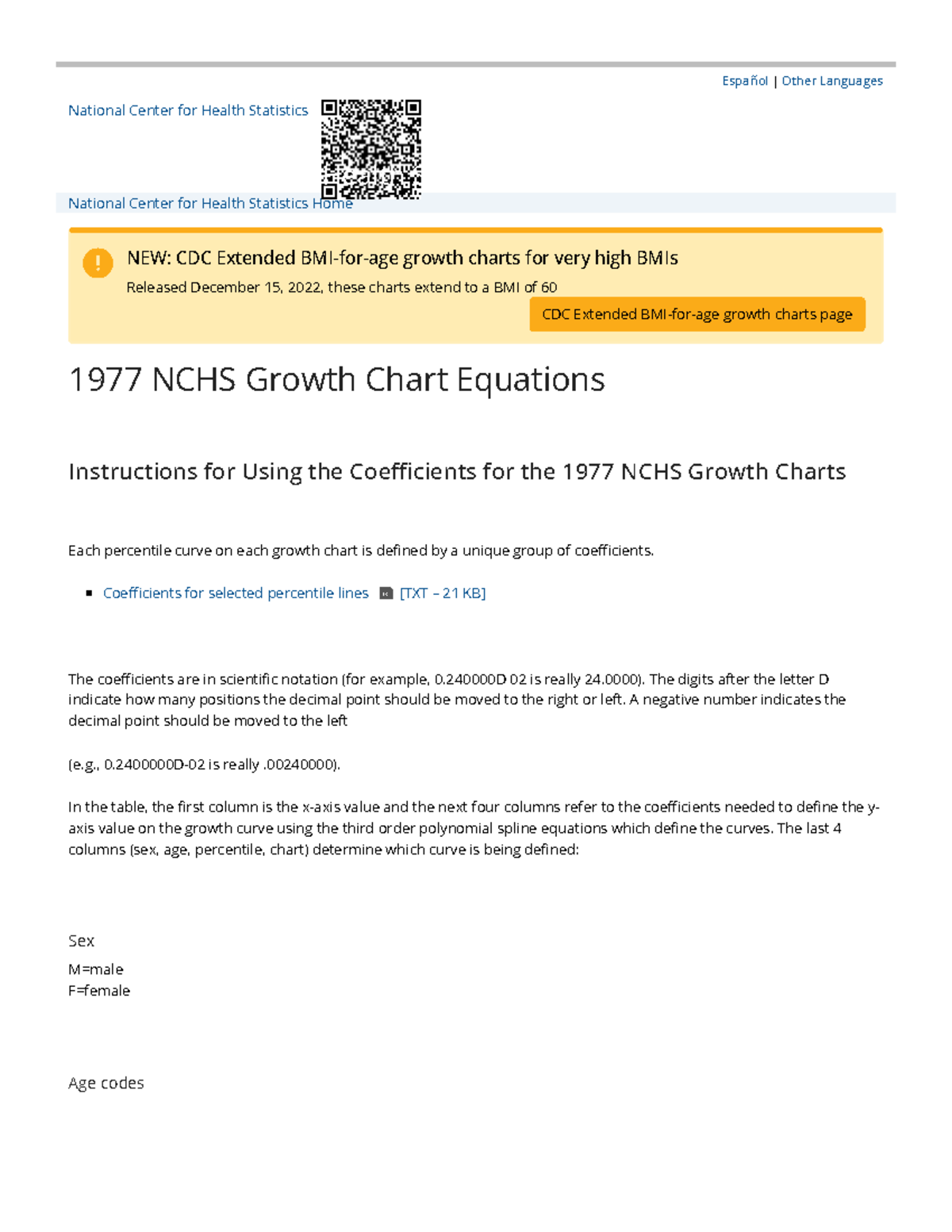 Growth Charts 1977 NCHS Growth Chart Equations Español Other Languages National Center for