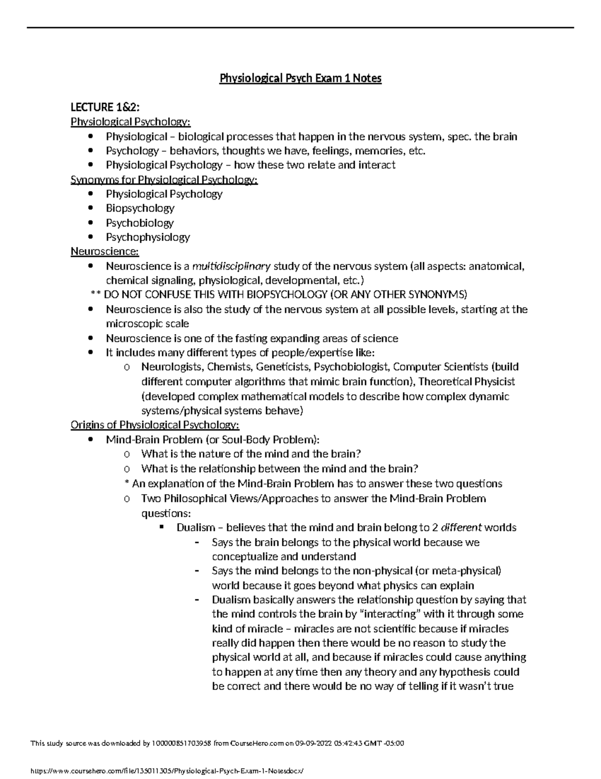 Physiological Psychology Notes - Physiological Psych Exam 1 Notes ...