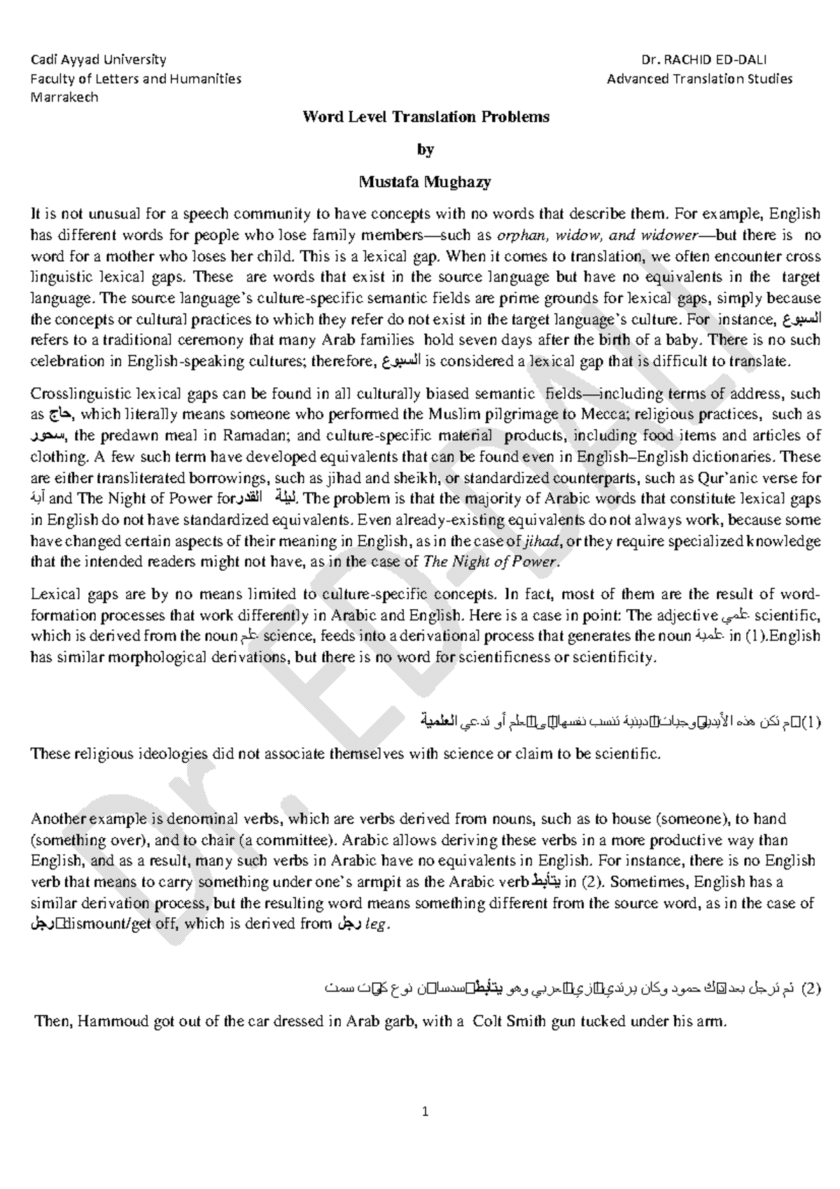 3. Word-level Translation Problems - Faculty of Letters and Humanities ...