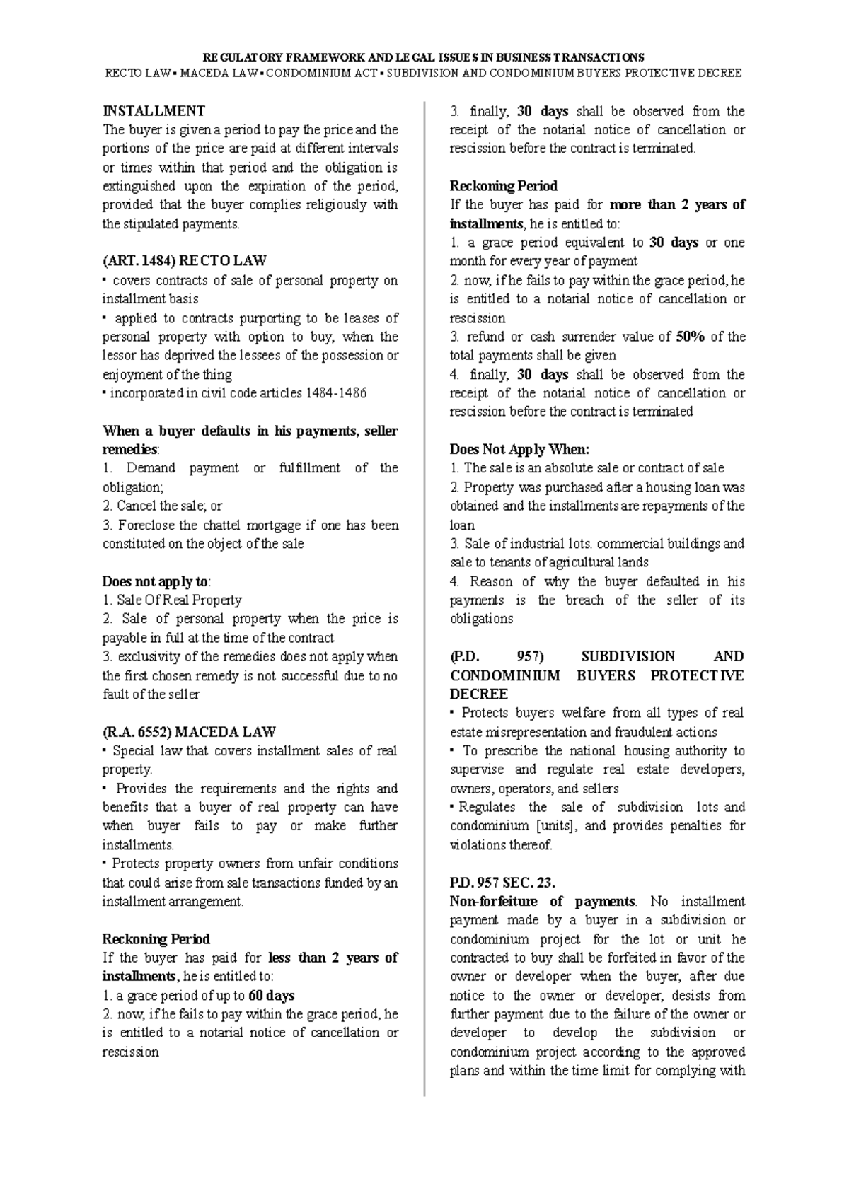 RFBT INSTALLMENT - REGULATORY FRAMEWORK AND LEGAL ISSUES IN BUSINESS ...