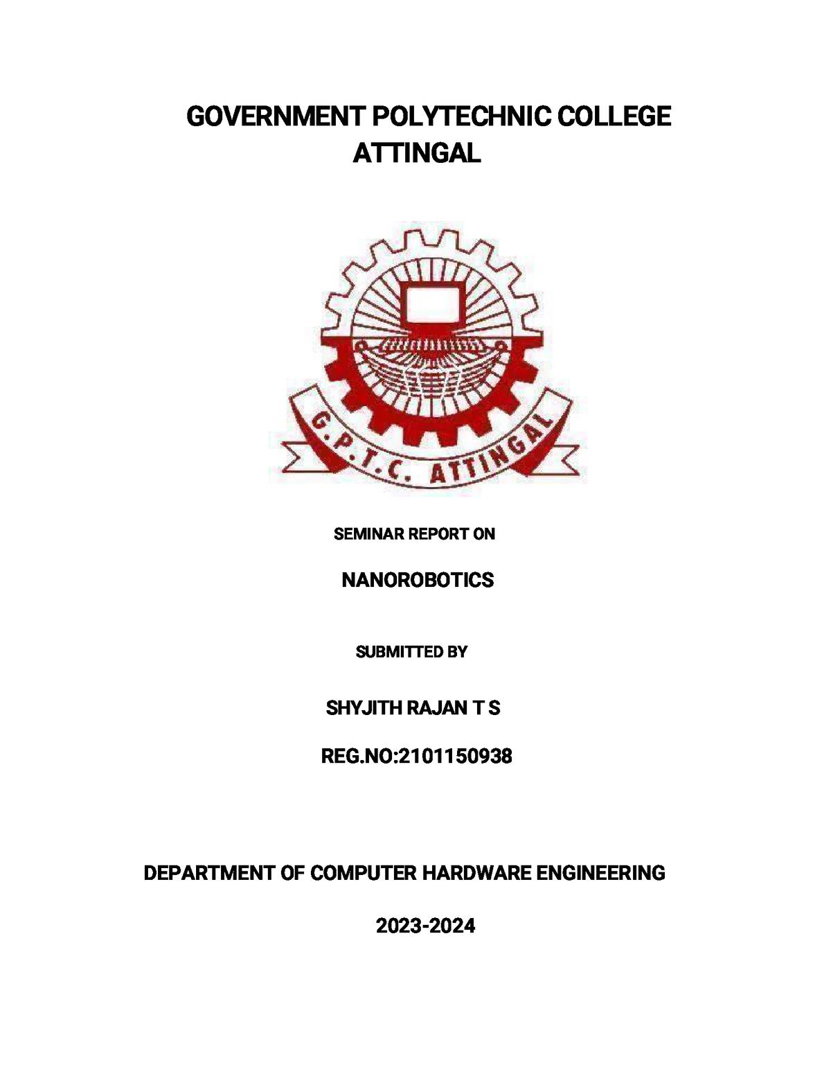 NANO Robotics Finalreport - GOVERNMENT POLYTECHNIC COLLEGE ATTINGAL ...