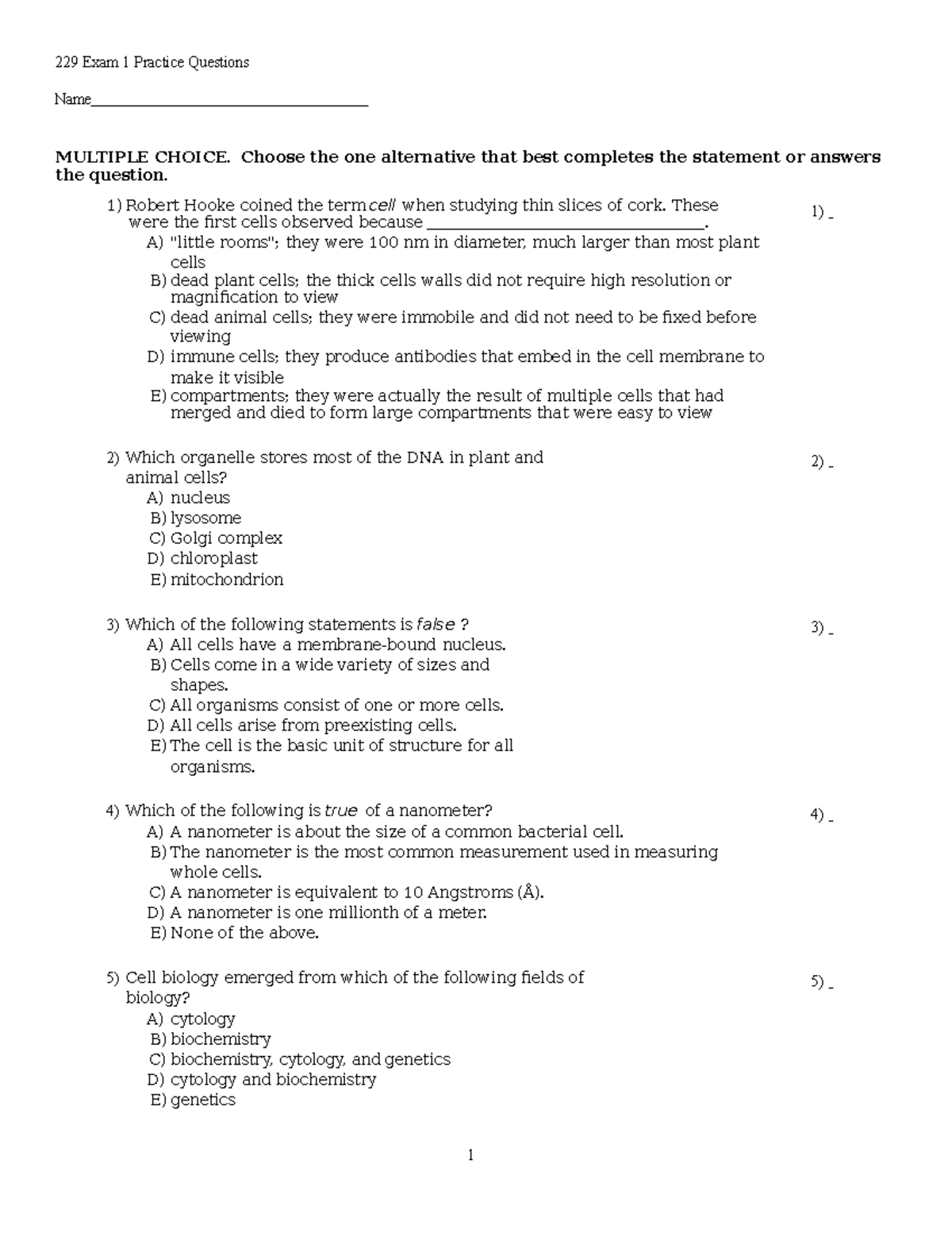 229 exam 1 2019 practice study questions-converted - BIO 20700 - CCNY ...