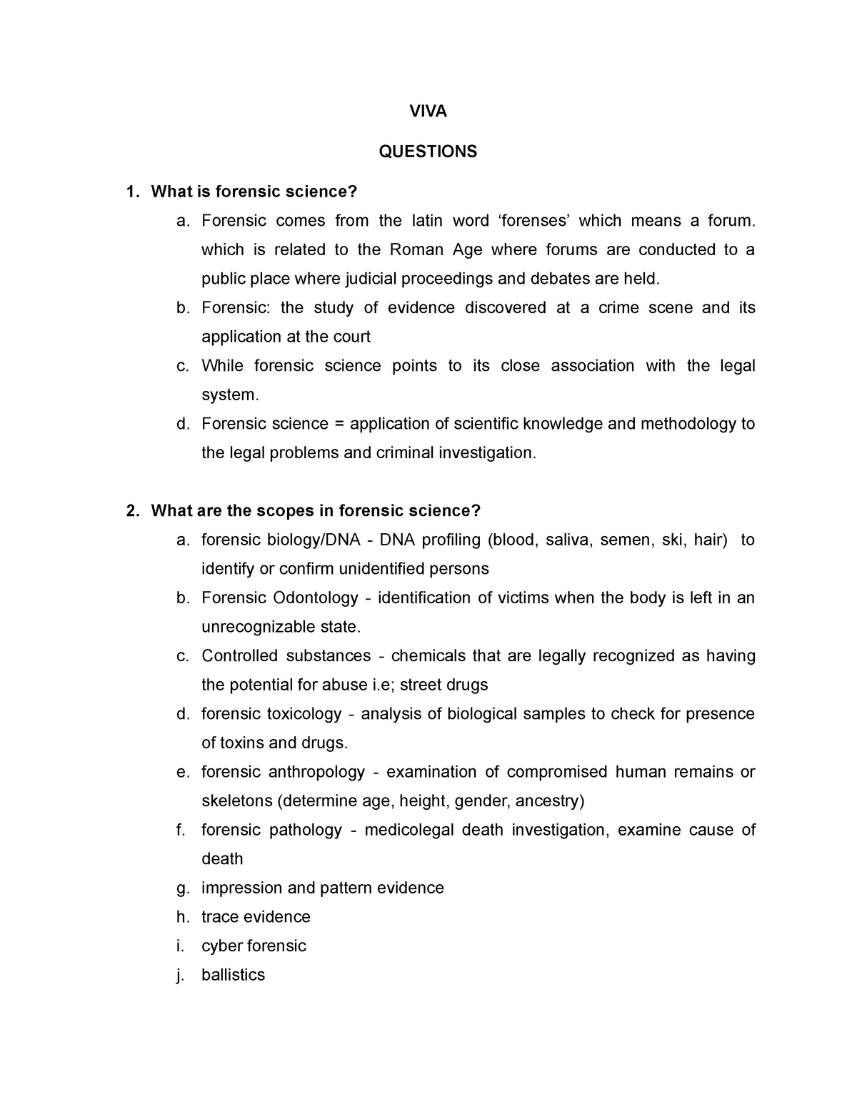 Forensic Science Viva Viva Questions 1 What Is Forensic Science A Forensic Comes From The Latin Studocu