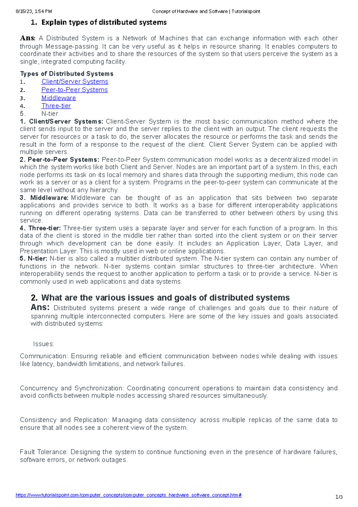 DC qb ans - 1. Explain types of distributed systems Ans: A Distributed ...