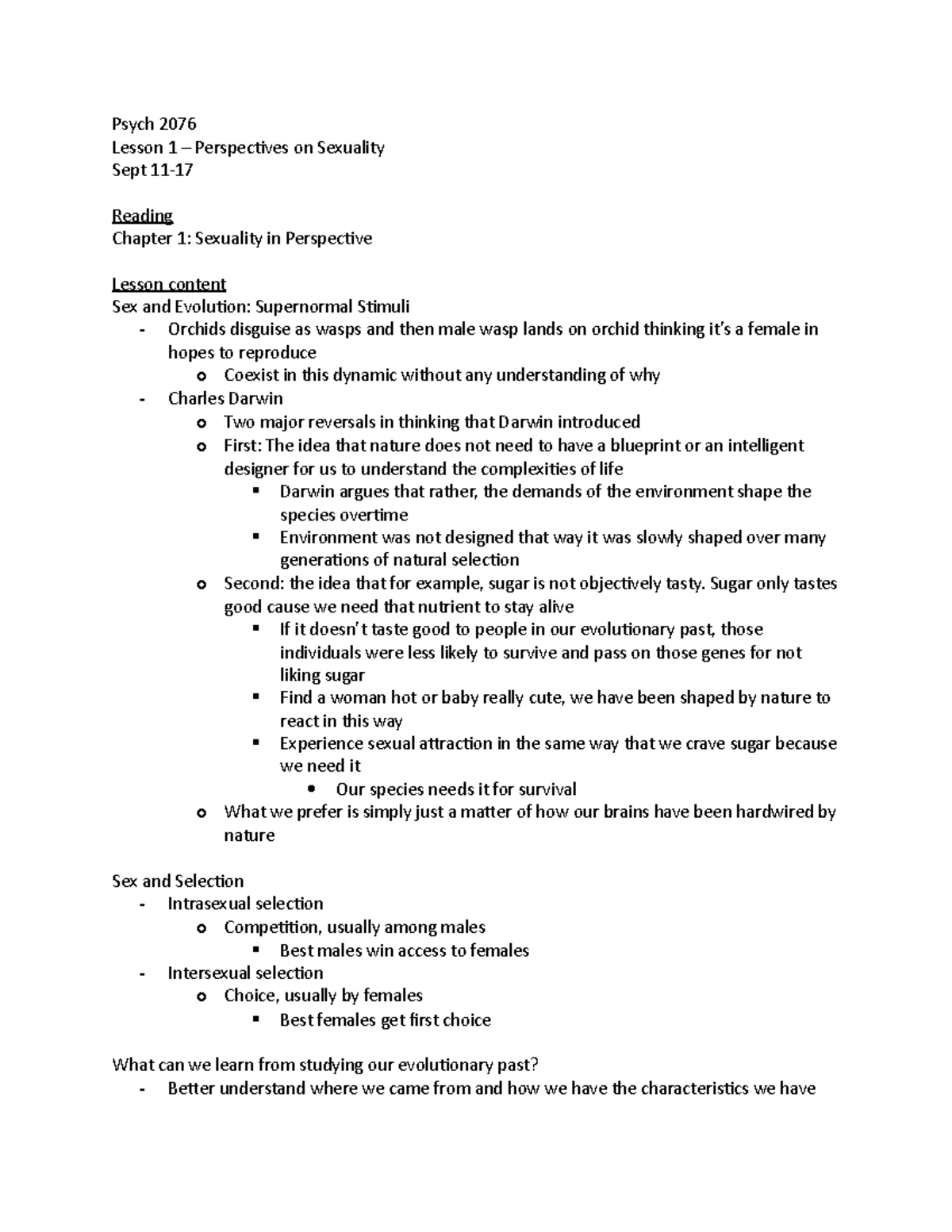 Psych 2076 - lesson 1 - Psych 2076 Lesson 1 – Perspectives on Sexuality ...