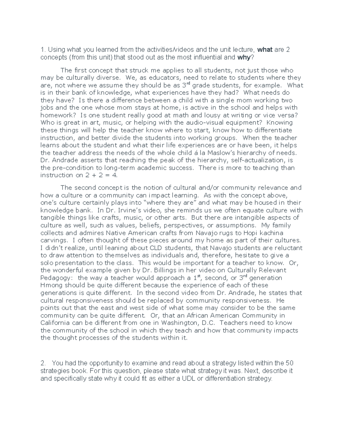 EDSE 460 Unit 8 Assignment - 1. Using what you learned from the ...