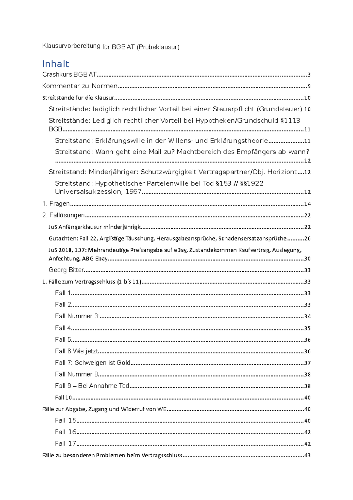 Bgb Klausuren Mit Lösungen Klausurvorbereitung mit Streitständen zum BGB AT Kurzfassung und Fragen