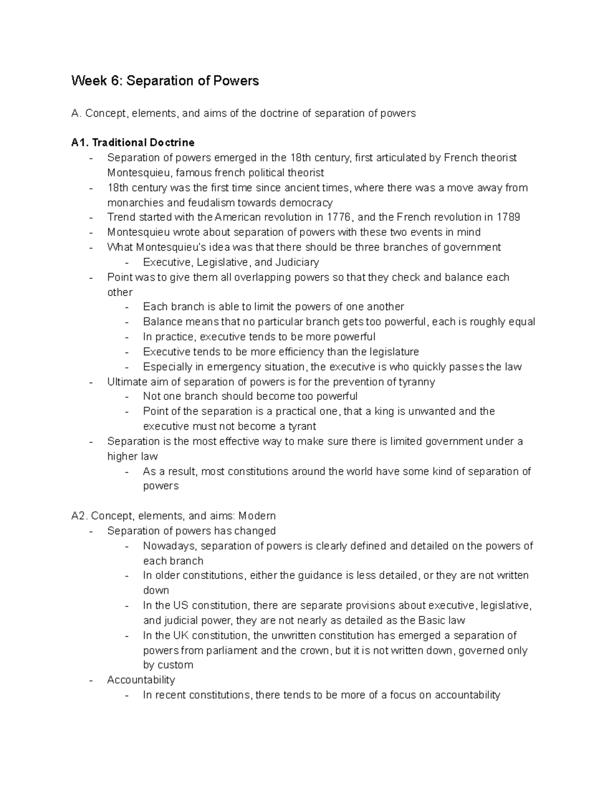 Constitutional Law Lecture Week 6 - Week 6: Separation of Powers A ...