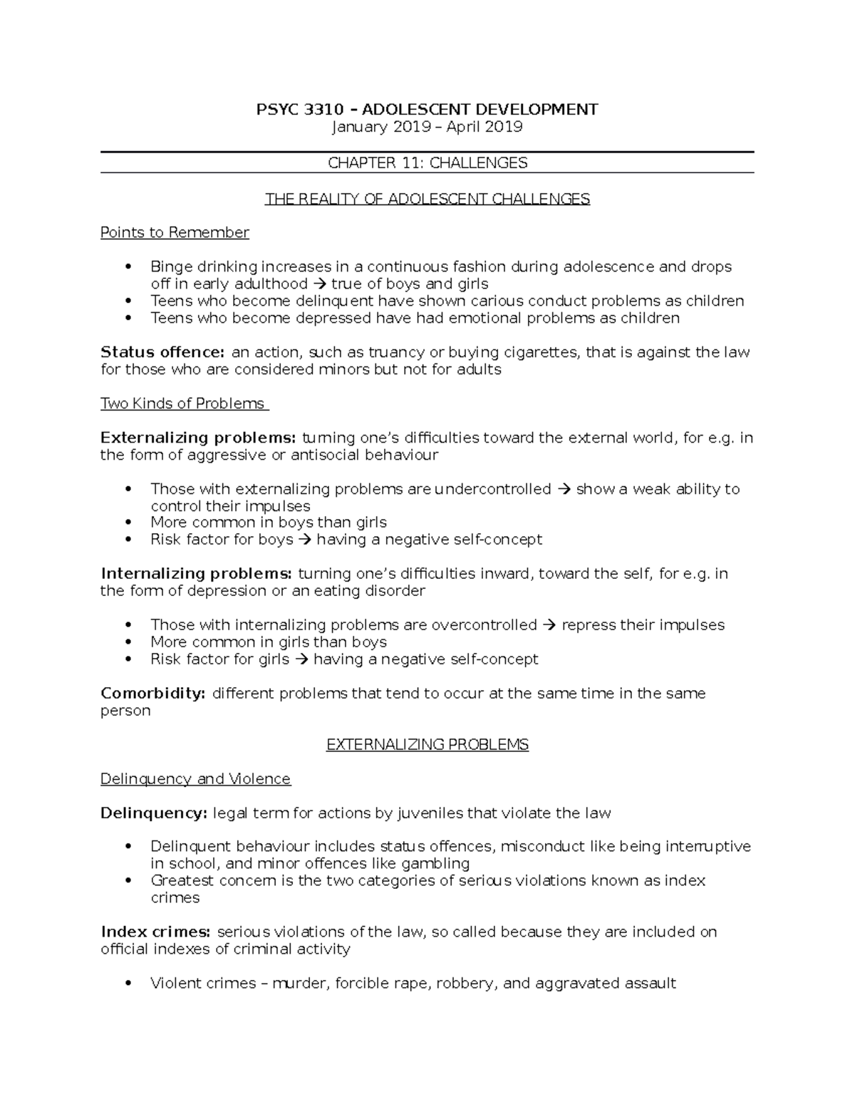 Chapter 11 - Textbook notes - PSYC 3310 – ADOLESCENT DEVELOPMENT ...