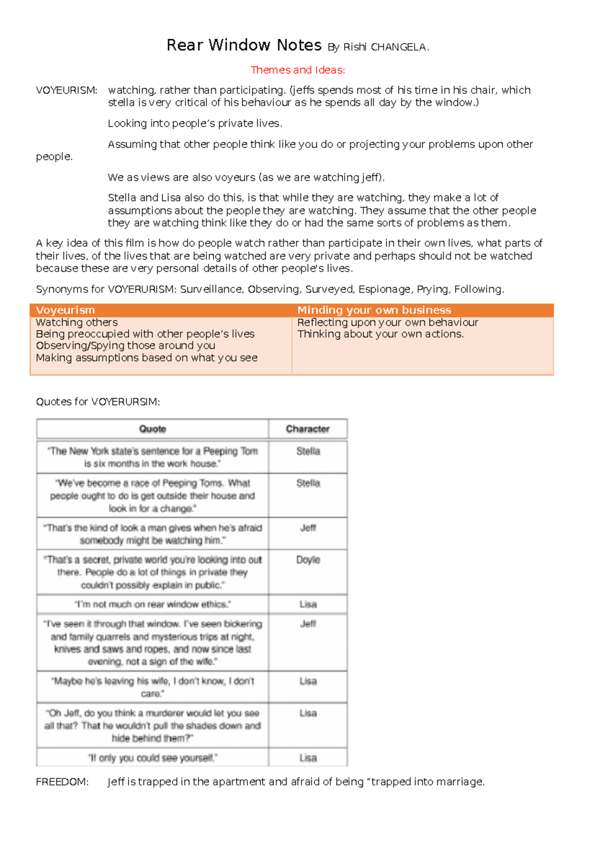 Rear Window Notes By Rishi Changela - Rear Window Notes By Rishi ...