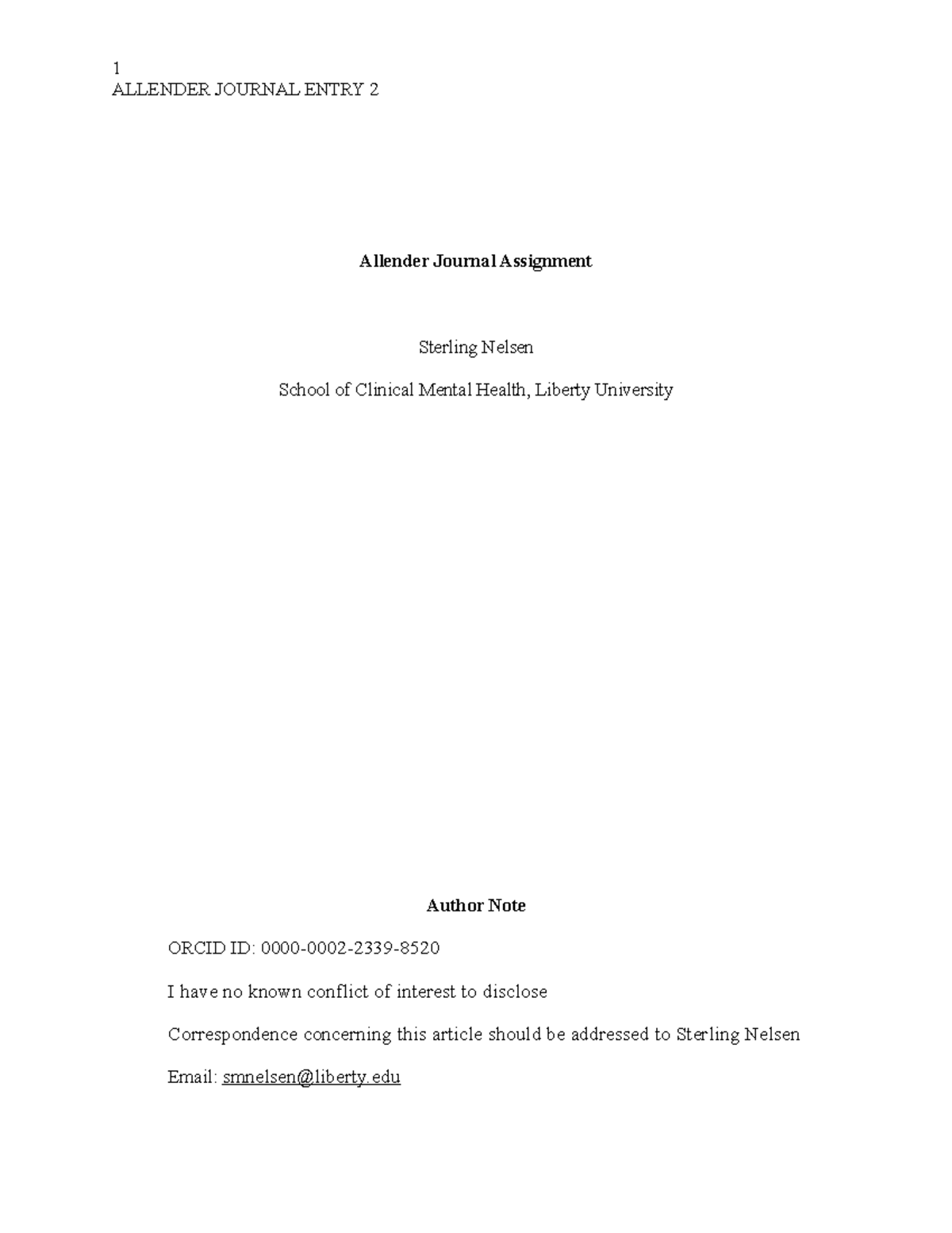 Allender Journal Assignment 2 - ALLENDER JOURNAL ENTRY 2 Allender ...