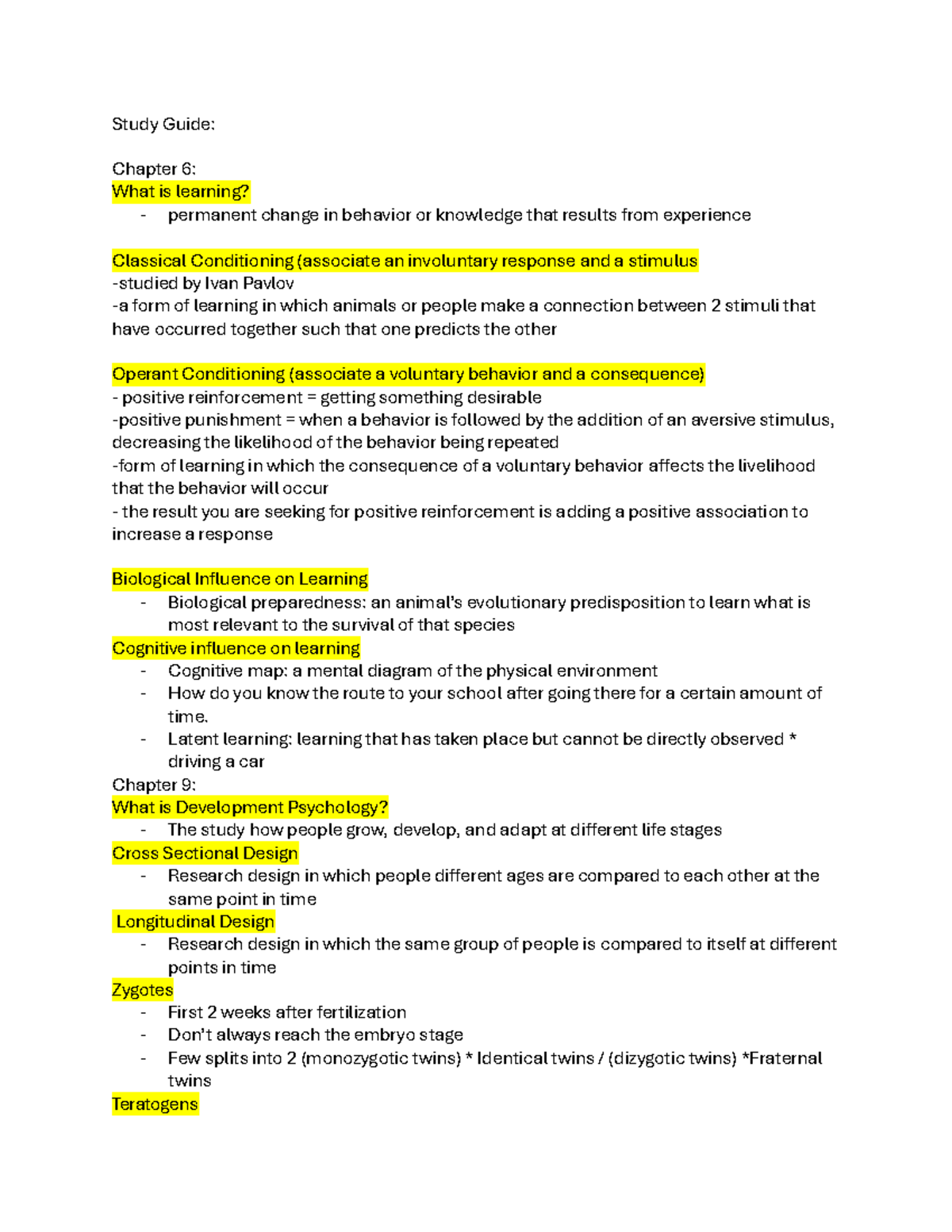 Study Guide 150 E3 1 - notes - Study Guide: Chapter 6: What is learning ...