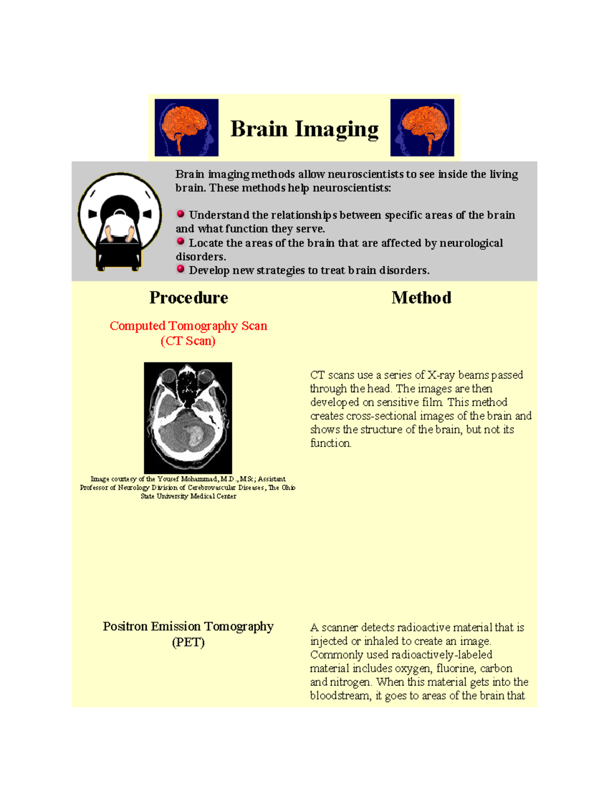 Scanning techniques DEC - Brain Imaging Brain imaging methods allow ...