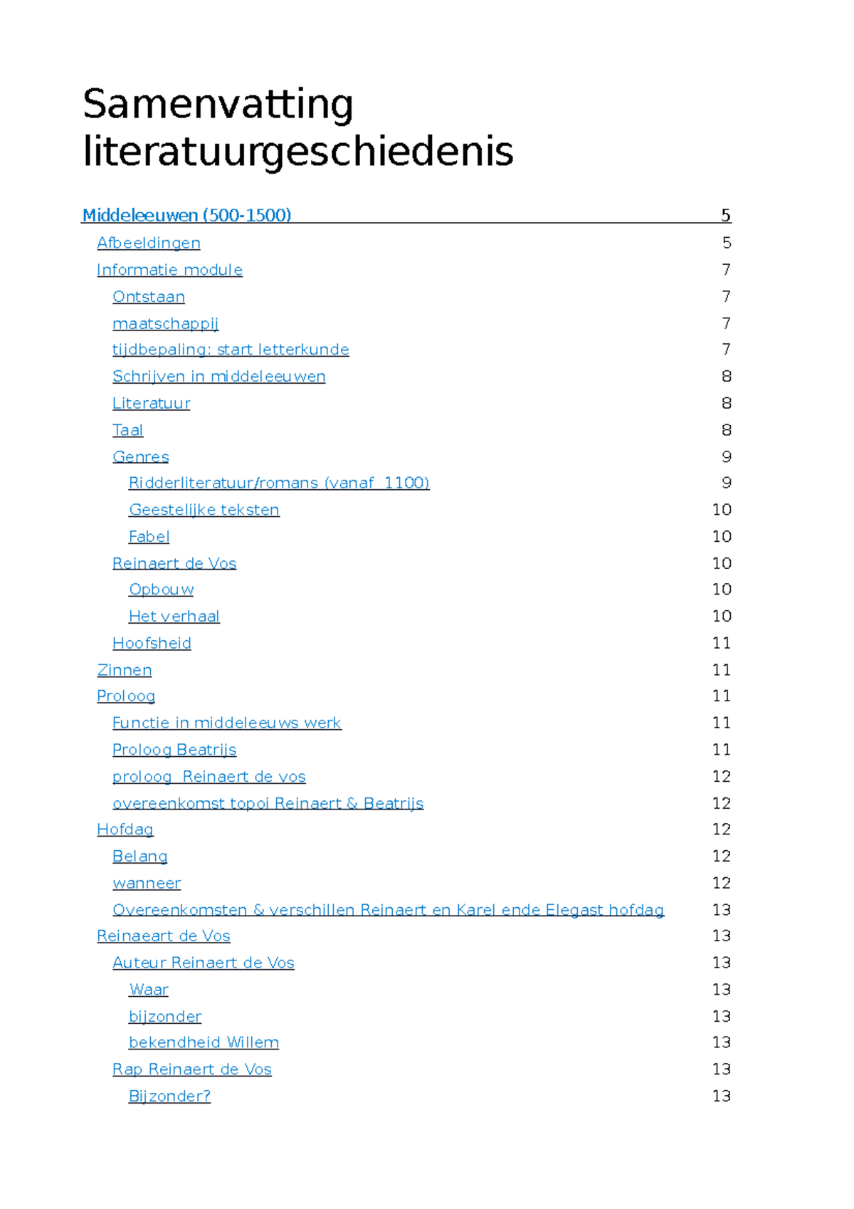 NL Literatuurgeschiedenis - Samenvatting Middeleeuwen (500-1500 ...