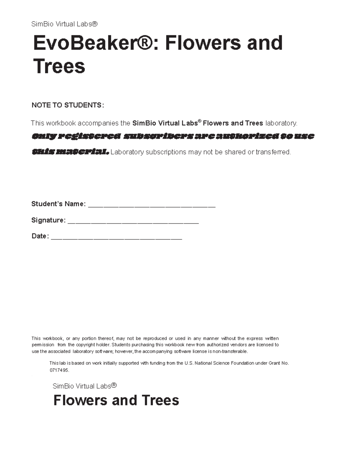 ST Flowers Trees WB 2022 SimBio Virtual Labs® EvoBeaker® Flowers and
