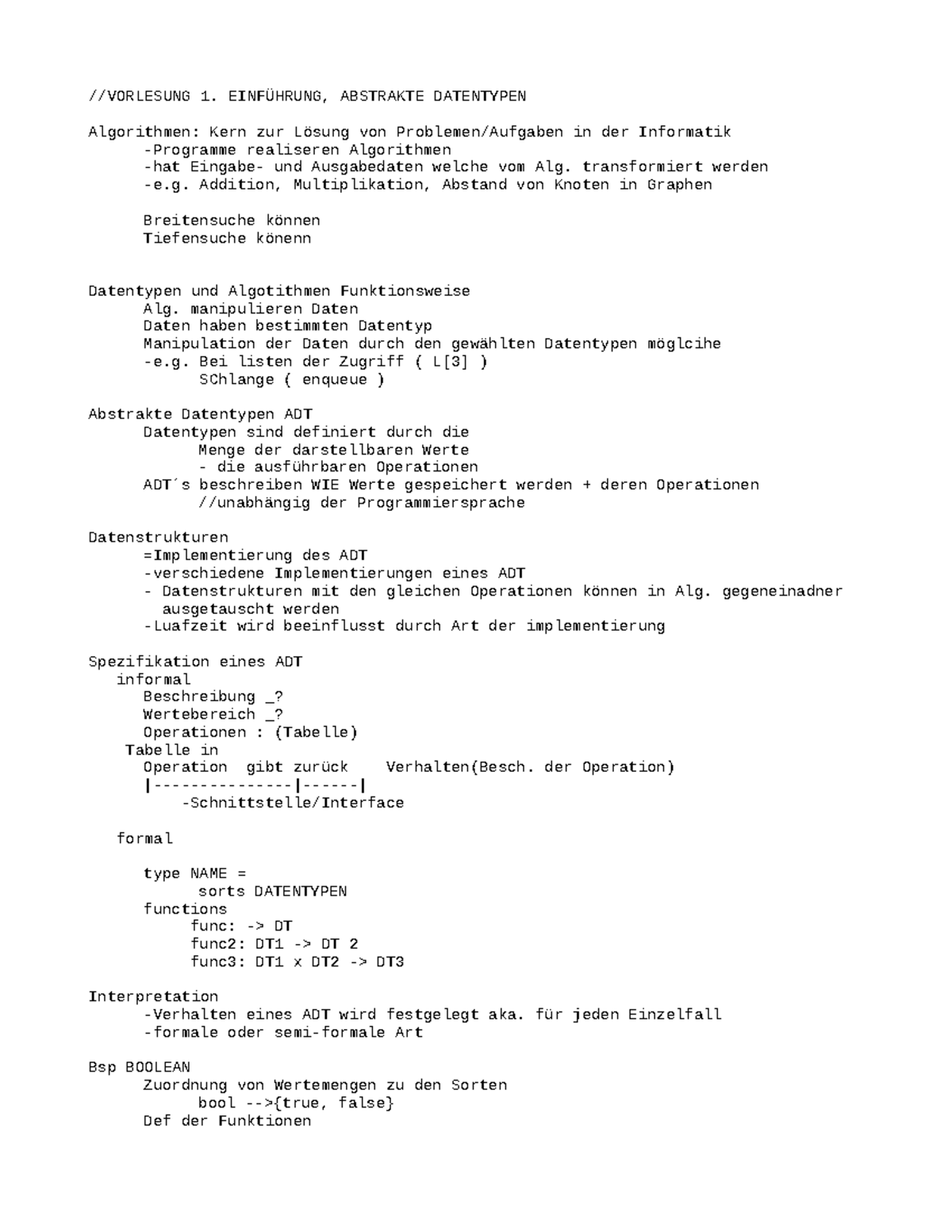 Lerndatei Algorithmen Und Datenstrukturen Vorlesung 1 EinfÜhrung Abstrakte Datentypen
