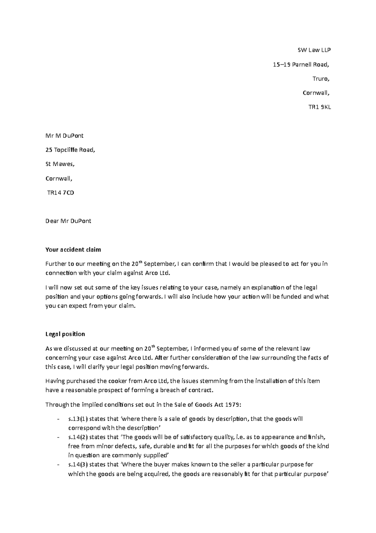 Mock Exam Format of Dispute Resolution Module - SW Law LLP 15–19 ...