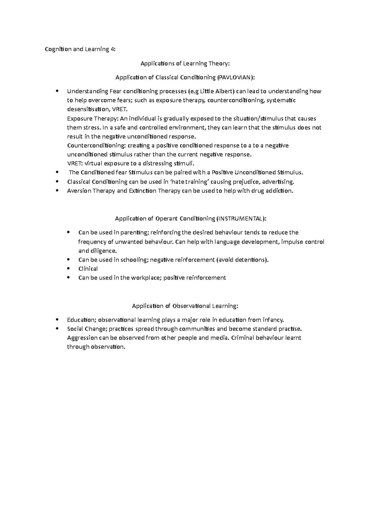 Cognition and Learning Revision Notes 4 - Cognition and Learning 4 ...