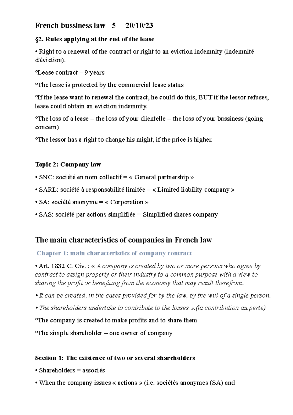 Bussiness law 5 Leçon 5 French bussiness law 5 20/10/ §2. Rules