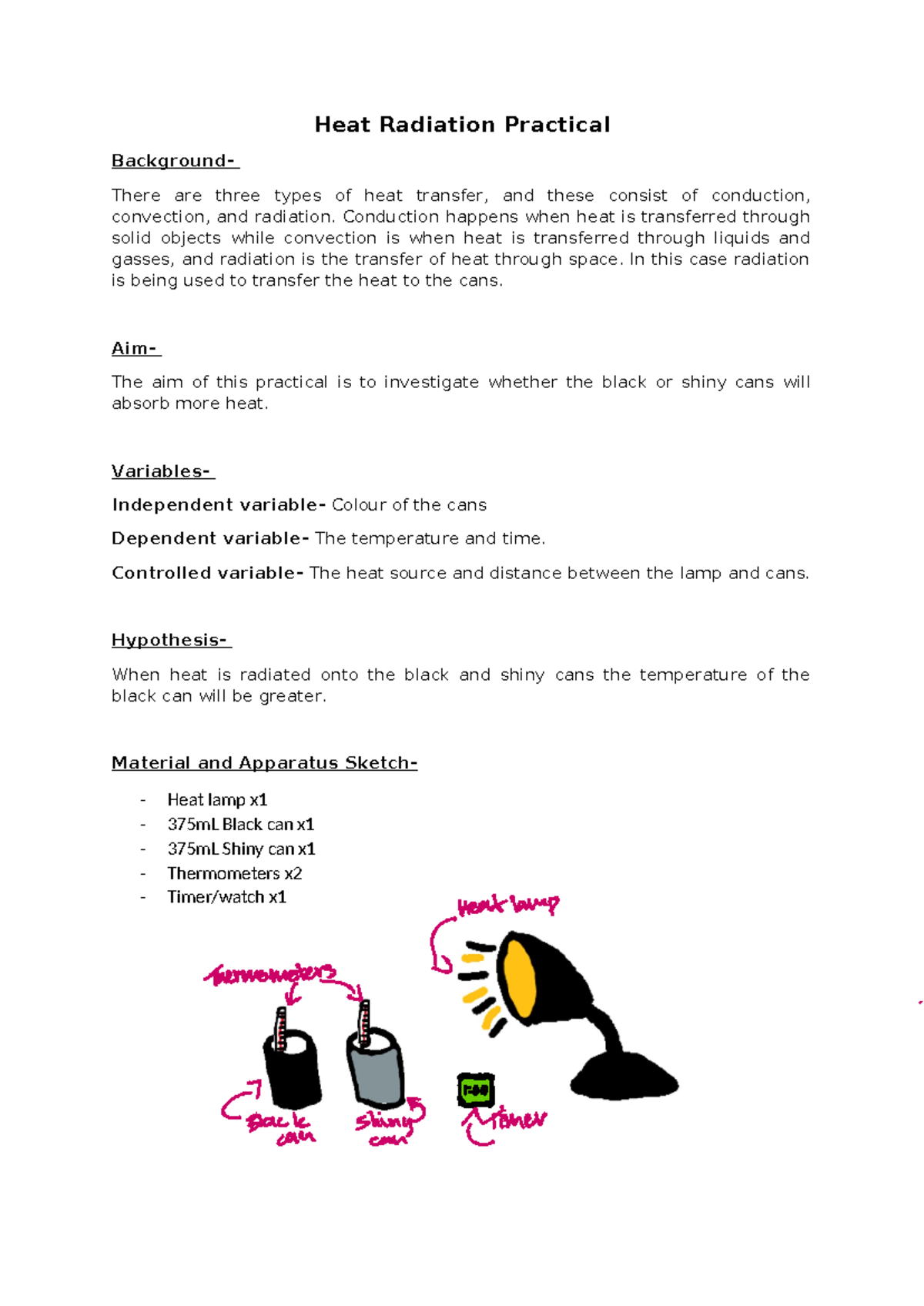 Heat Radiation Prac - Heat Radiation Practical Background- There are ...