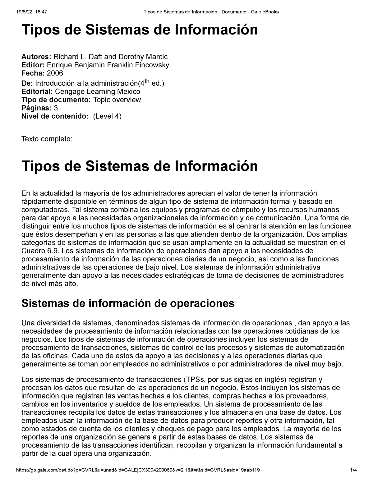 Tipos De Sistemas De Información Tipos De Sistemas De Información Autores Richard L Daft And 5497