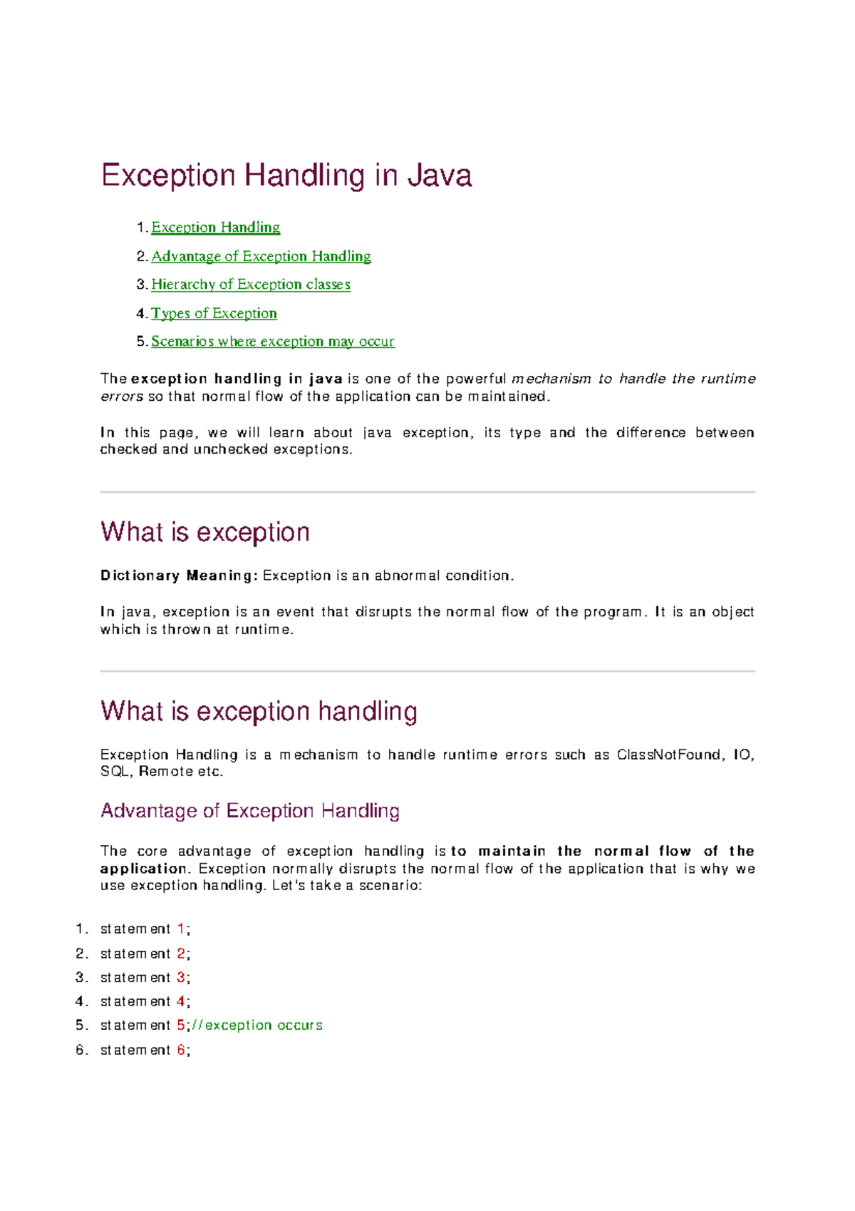 Exception Handling in Java - Exception Handling 2. Advantage of ...