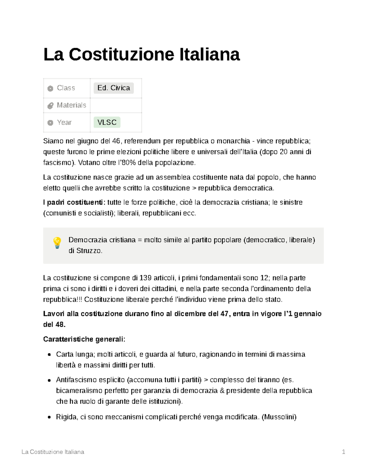 La Costituzione Italiana Primi 12 Articoli La Costituzione Italiana