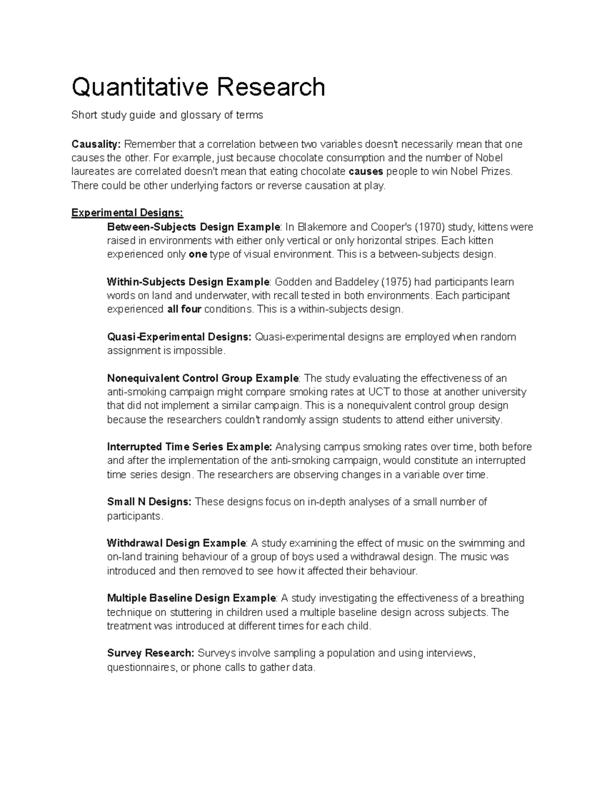 PSY3007S Quantitative Research Quantitative Research Short study