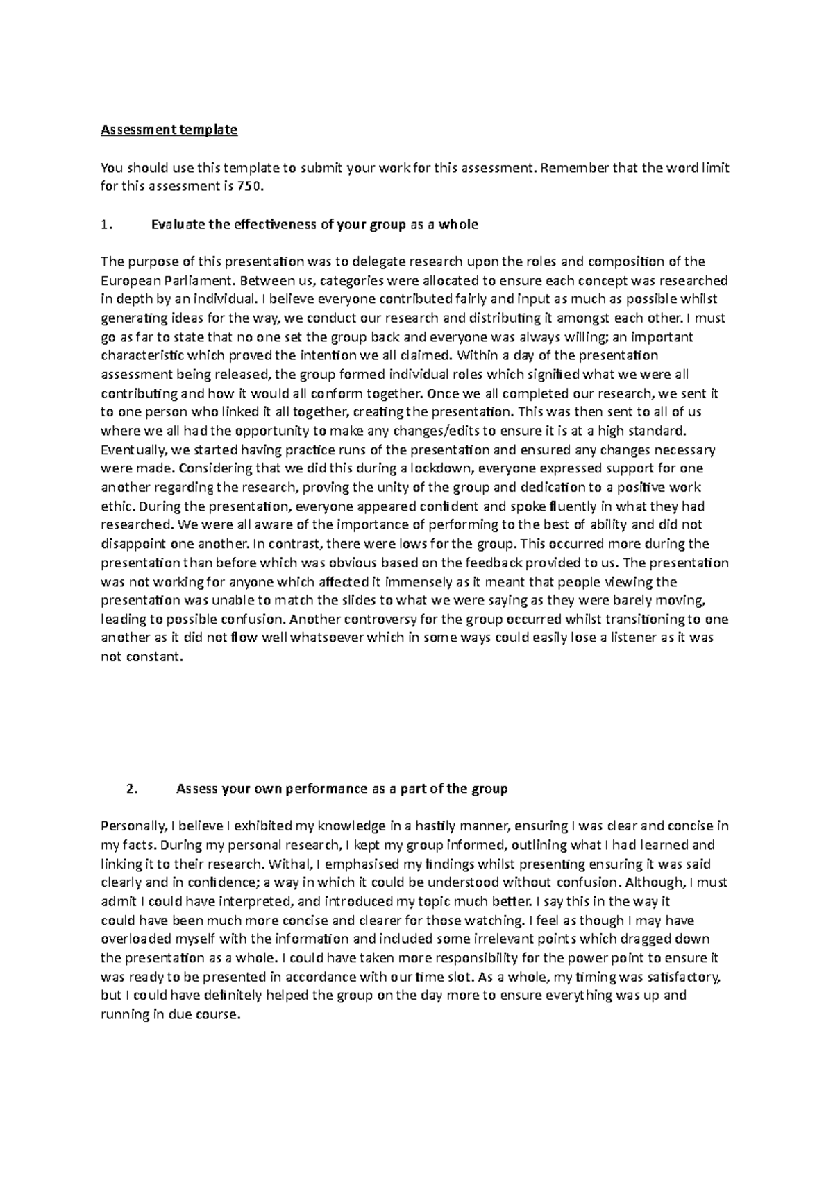 IEC Practice Reflective Assessment 2 - Assessment template You should ...