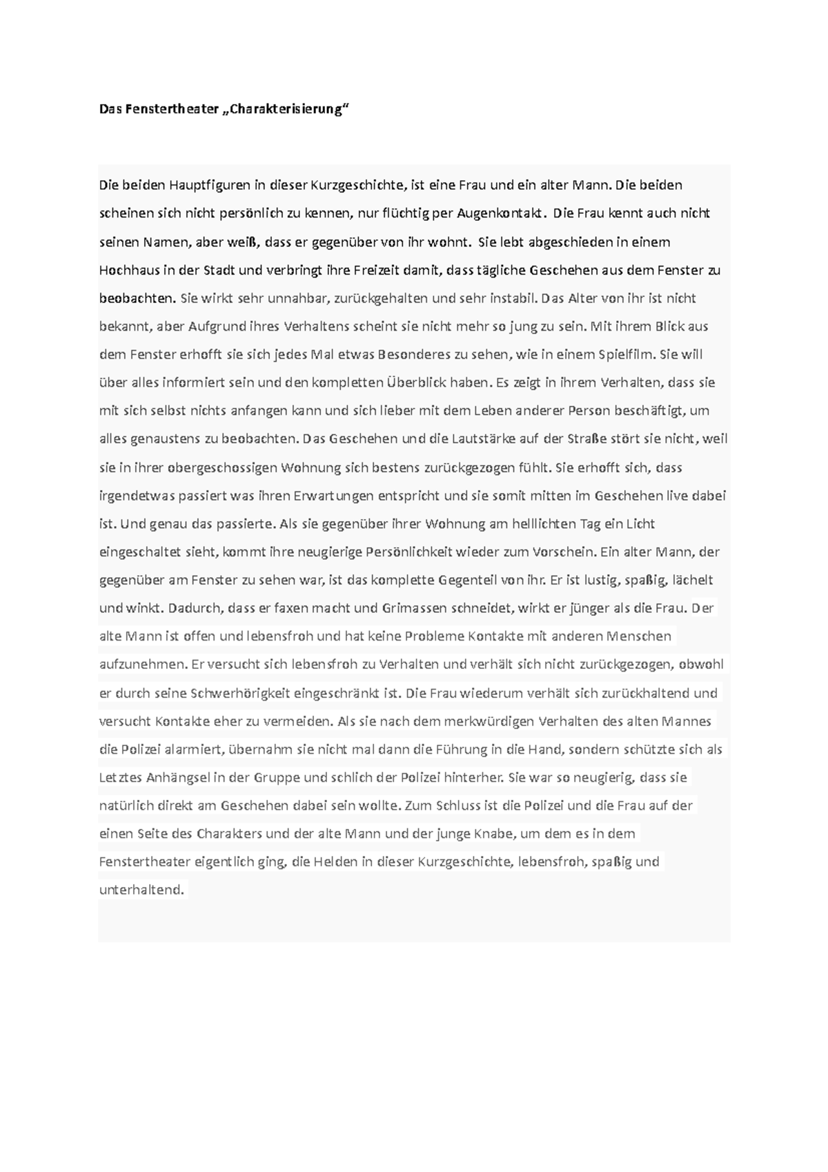 Charakterisierung Kurzgeschichte Zum üben Pdf Das Fenstertheater-Charakterisierung - Das Fenstertheater