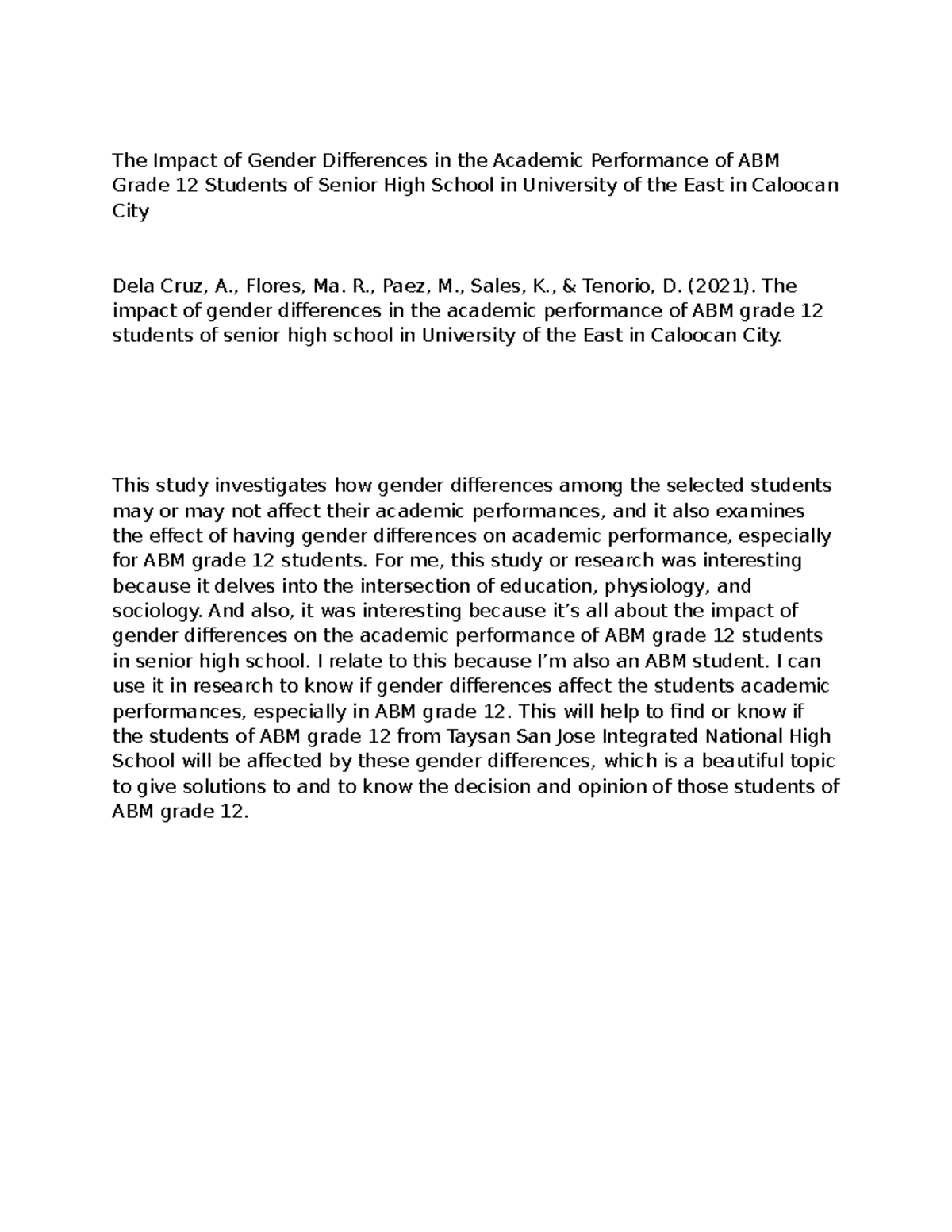 Document - Academic - The Impact of Gender Differences in the Academic ...