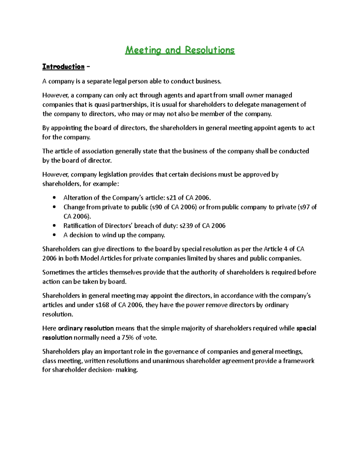 Meeting & Resolution Meeting and Resolutions Introduction A company