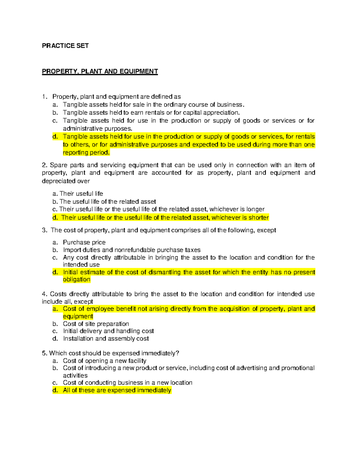 PPEanswerkey ppe answer key PRACTICE SET PROPERTY, PLANT AND
