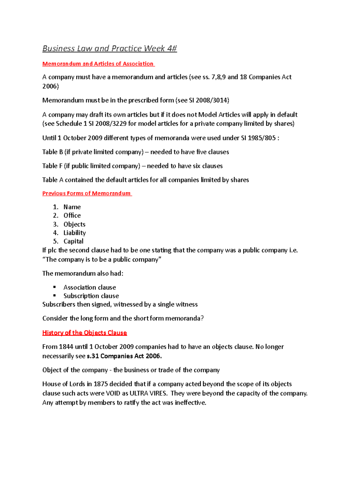 BLP consolidation notes week 4 - Business Law and Practice Week 4 ...