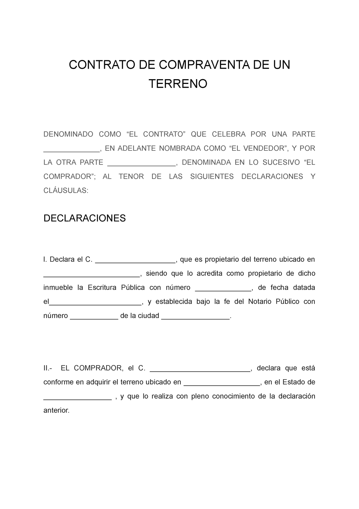 Formato De Contrato De Compraventa De Terreno Contrato De Compraventa De Un Terreno Denominado