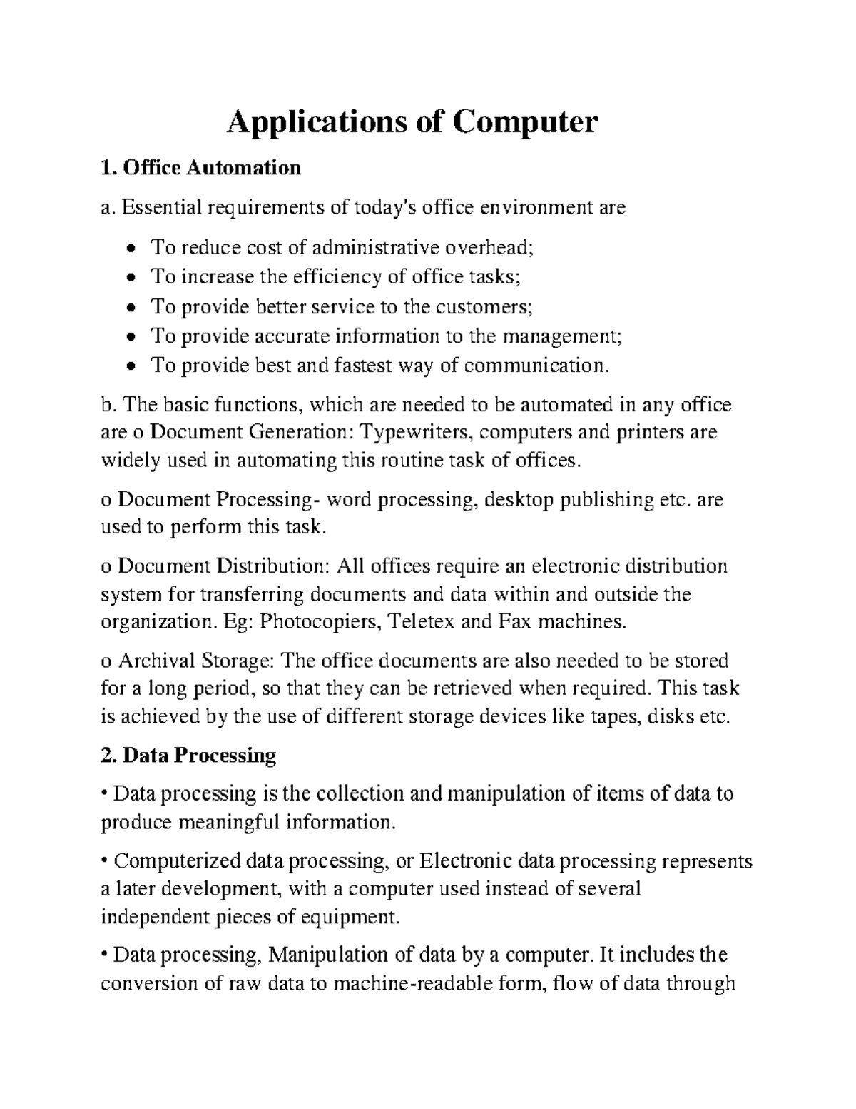 Applications of Computer - Applications of Computer Office Automation a ...