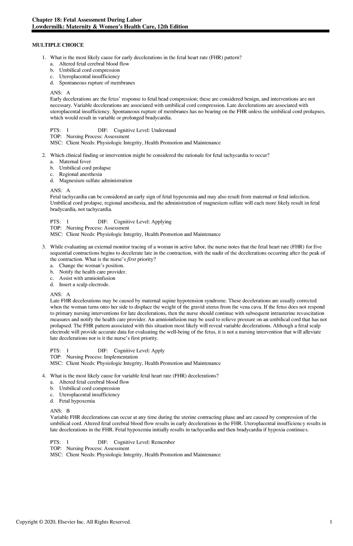 Exam View - Chapter 18 - Test Bank- Womens Health - Chapter 18: Fetal ...