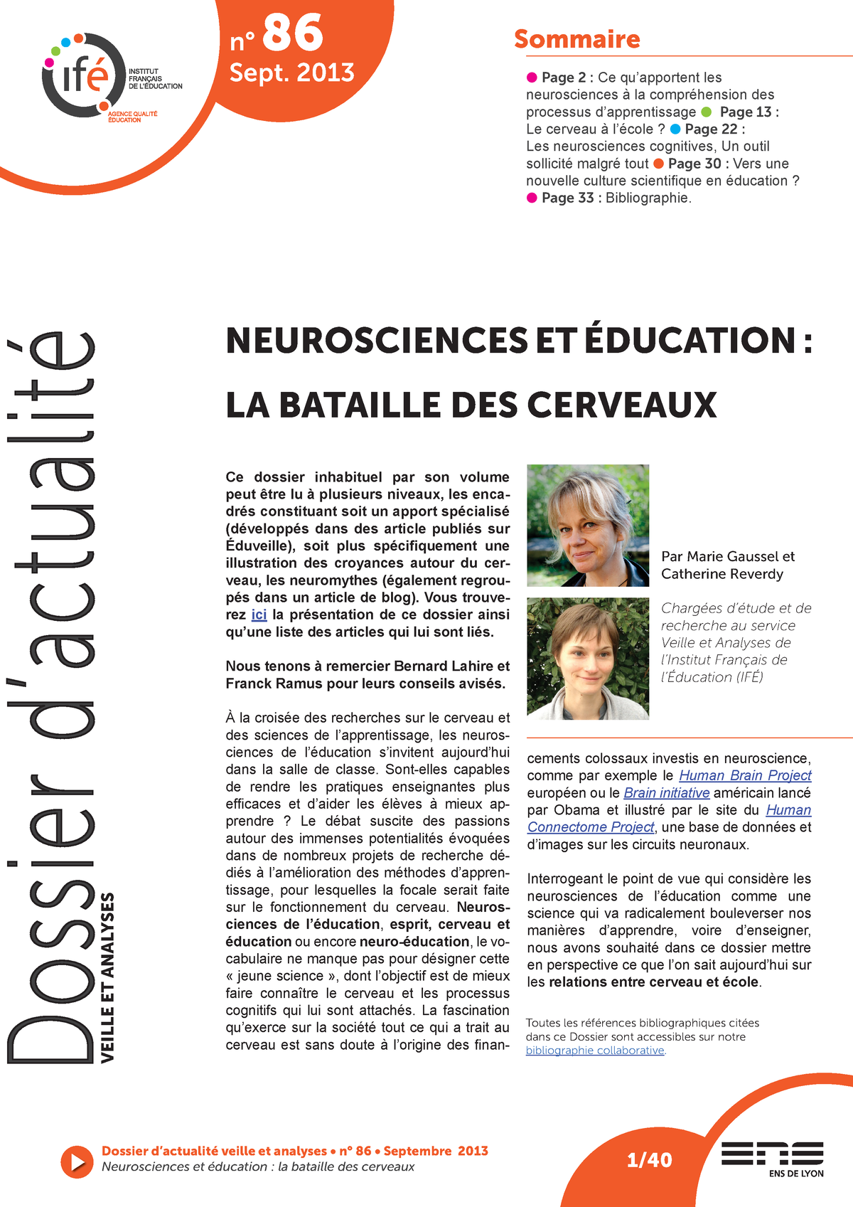 Neurosciences Ducatives - Sommaire L Page 2 : Ce Qu’apportent Les ...