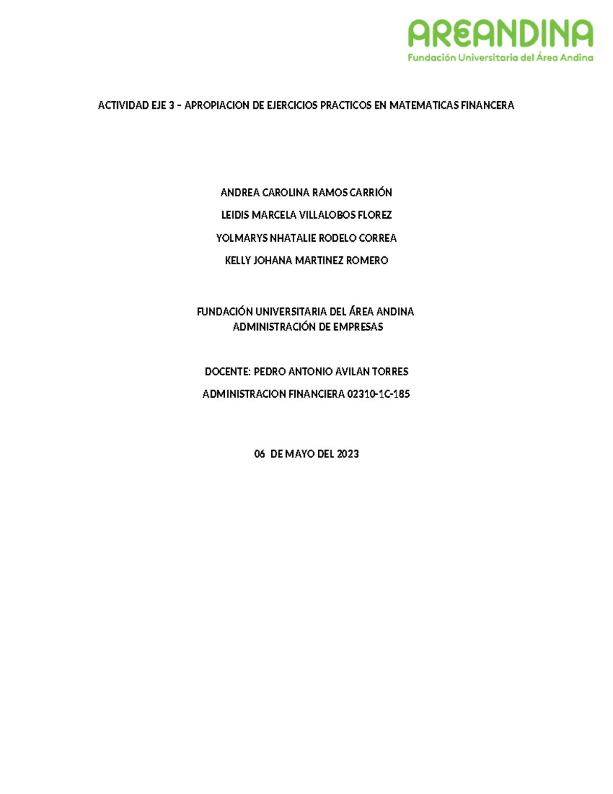 Actividad DEL EJE 3 Administracion Financiera - ACTIVIDAD EJE 3 ...