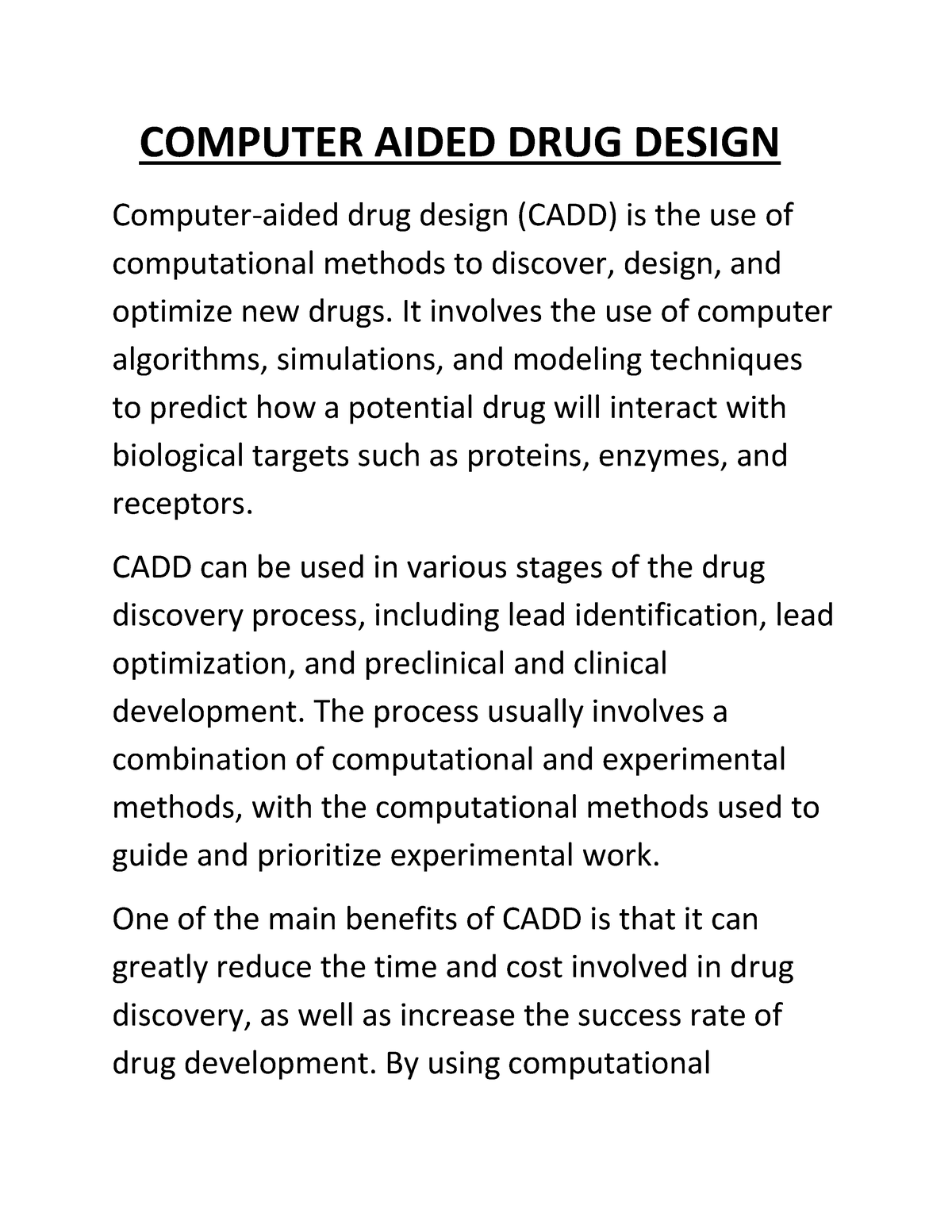 computer aided drug design nptel assignment answers