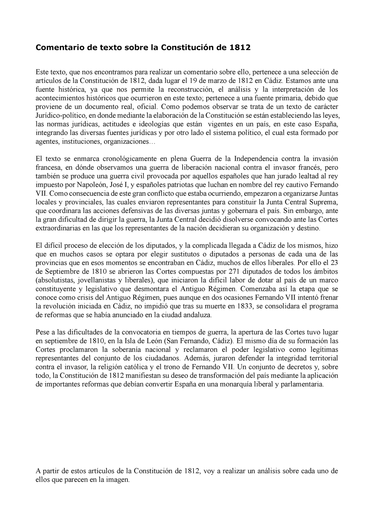 Constitucion De 1812 - Comentario De Texto Sobre La Constitución De ...