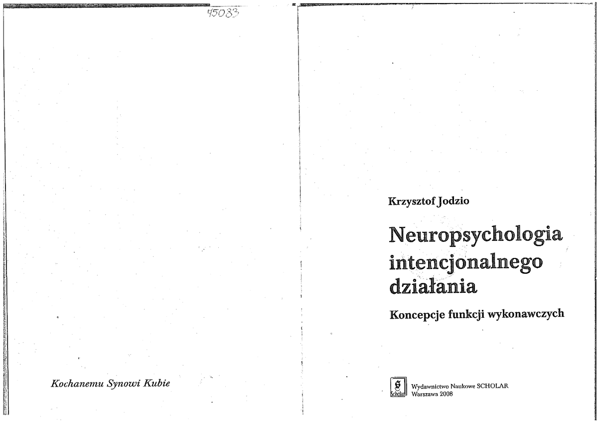 Neuropsychologia Intencjonalnego Działania Krzysztof Jodzio ...