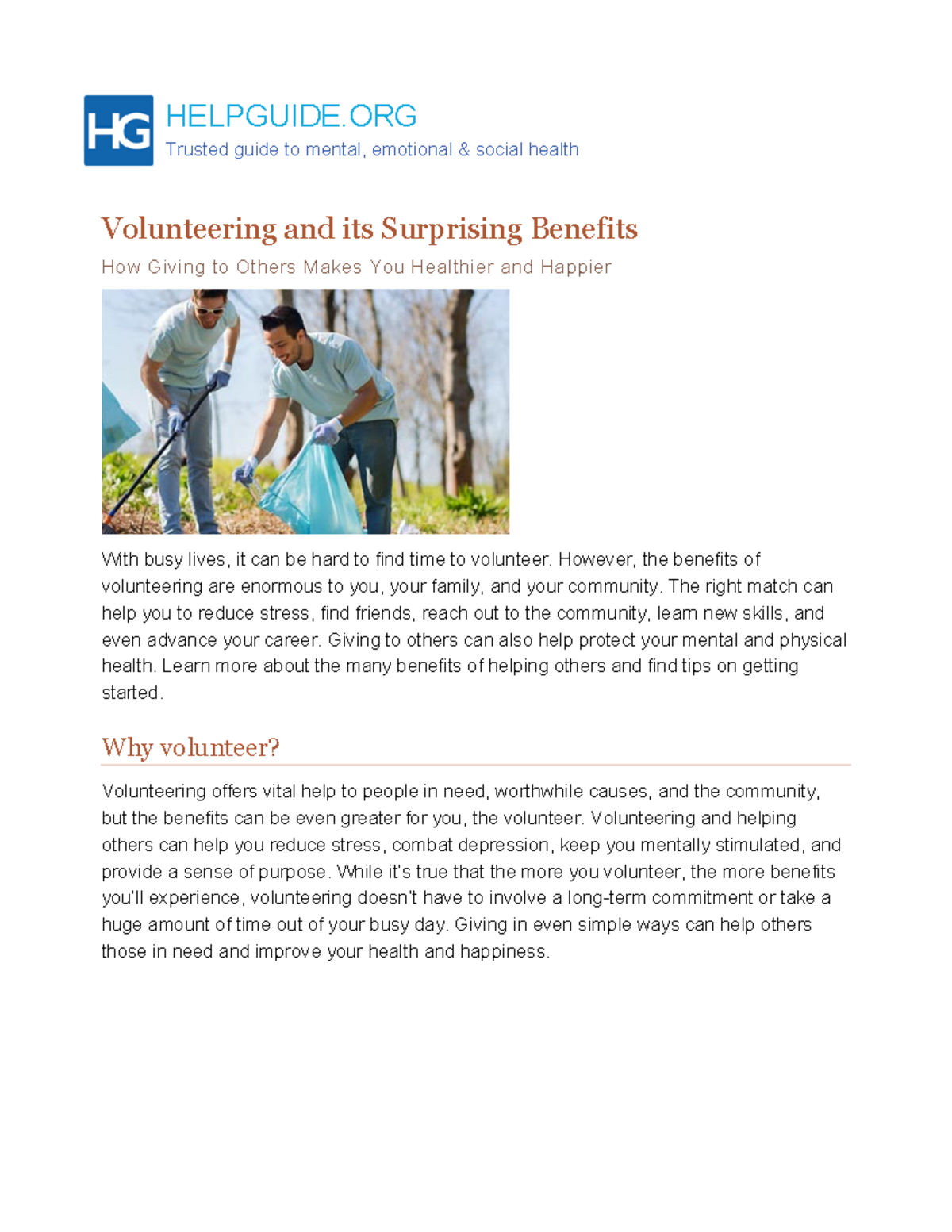 Helpguide ORG Volunteering Surprising Benefits - Volunteering And Its ...