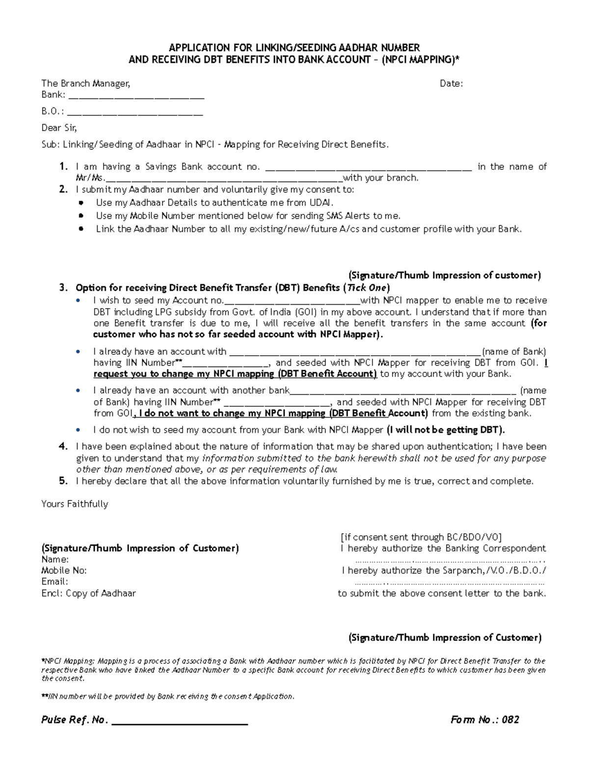 CSFB Application for linking-seeding aadhaar number to receive dbt ...