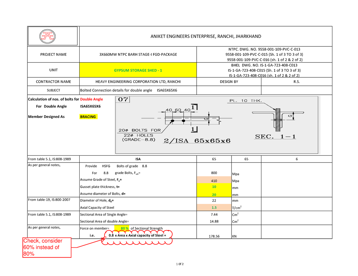 Gypsum Storage Shed1 Connection design calculation 2ISA 65x65x6