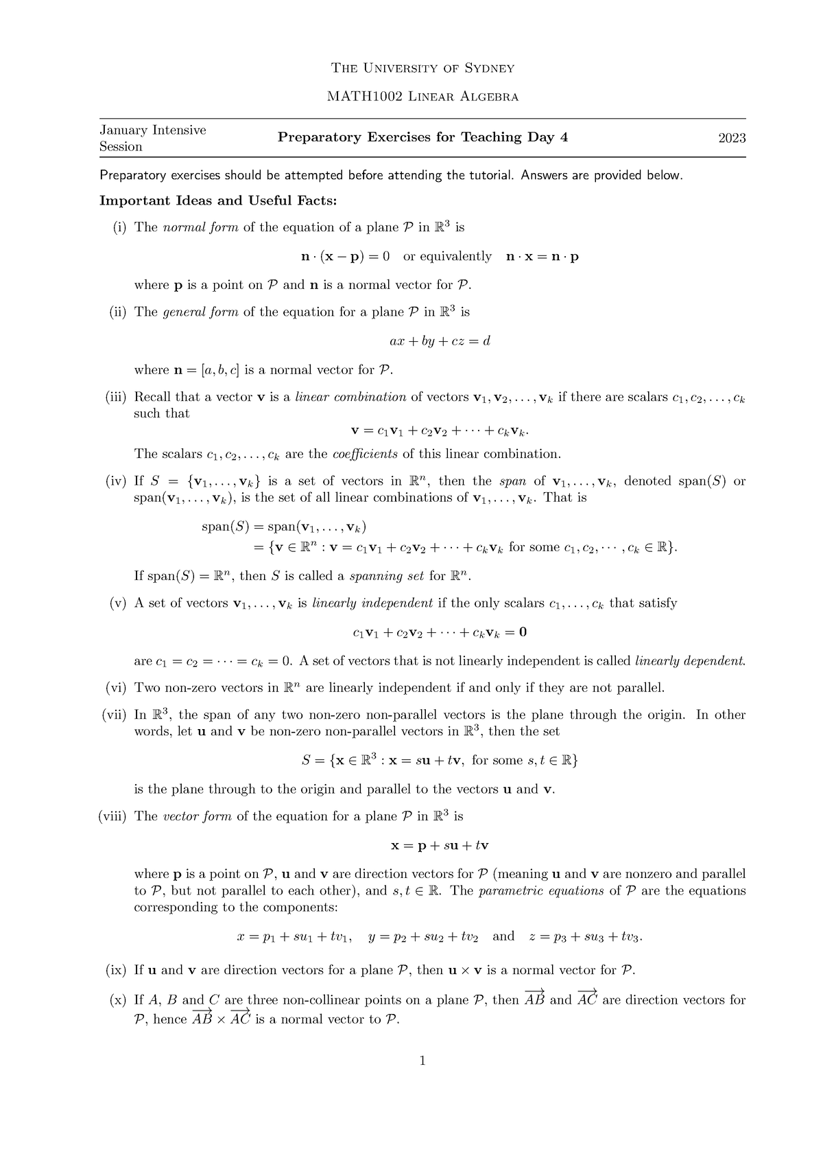 Pre-Tutorial Worksheet 4 - The University Of Sydney MATH1002 Linear ...